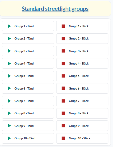 A Command buttons widget on a dashboard, showing a row of labelled buttons with icons