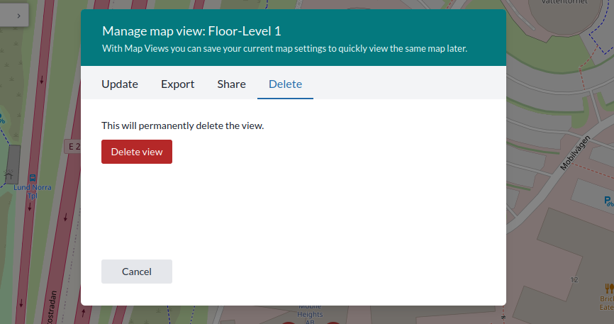 The Delete view confirmation