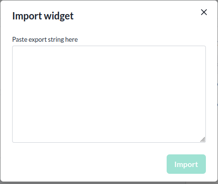 Der Dialog Import widget mit eingefügtem Exportstring
