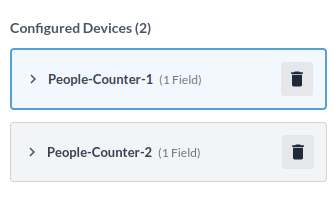 Sektionen Configured devices, som listar enheterna som lagts till i tabellen