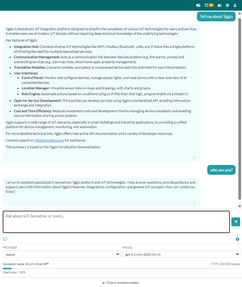 AI-assistentens panel öppnad bredvid sidan