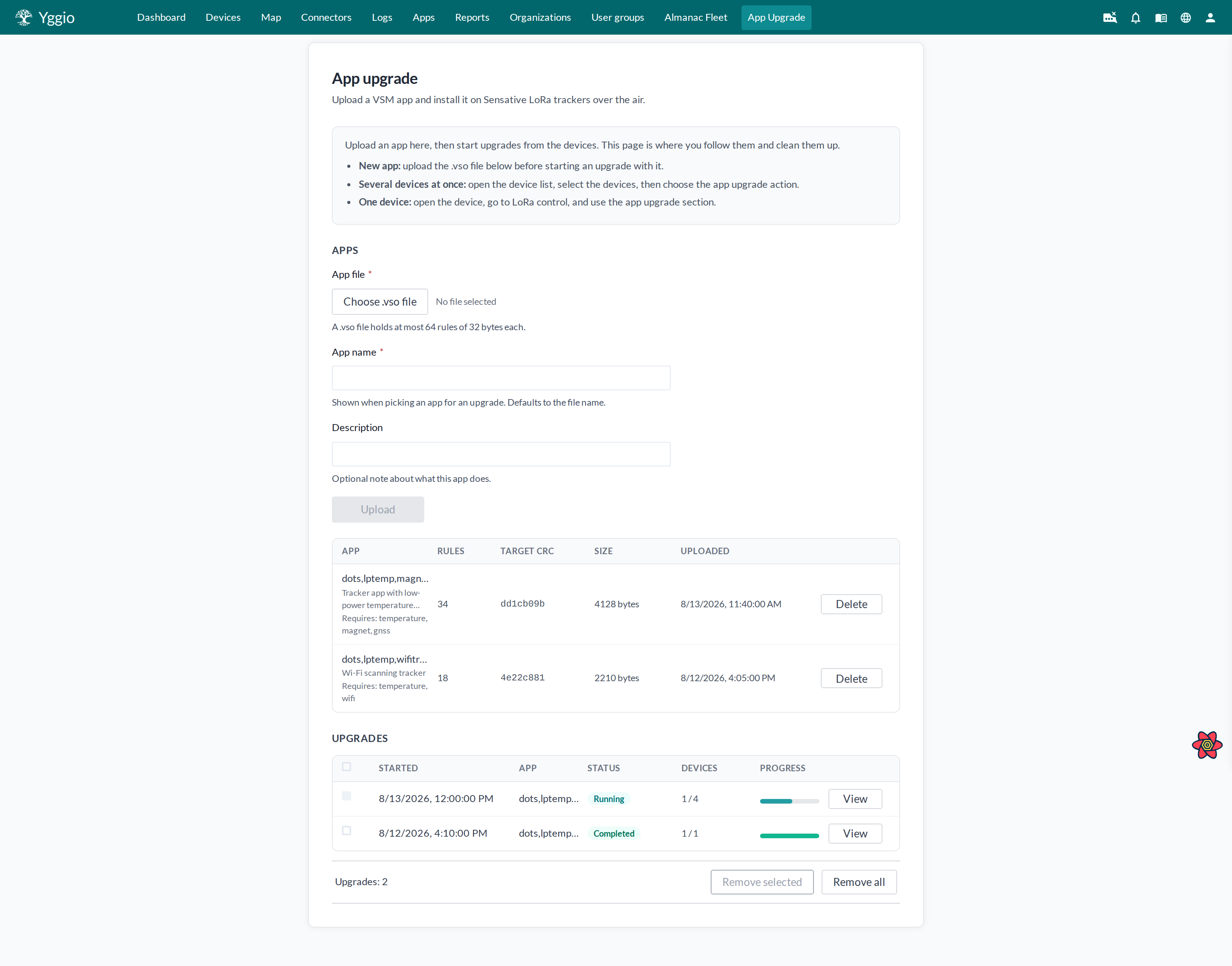 Sidan App upgrade, med appbiblioteket och listan över uppgraderingar