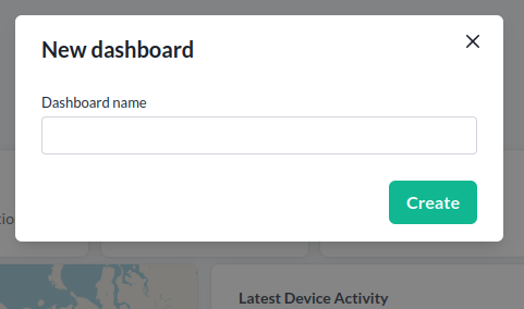 Dialogen New dashboard, med namnfältet och knappen Create